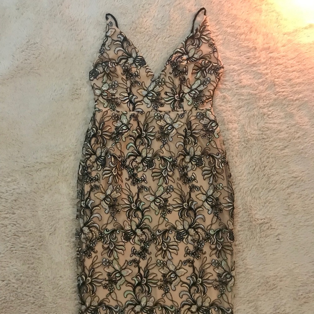 ASOS floral embroidered mesh cami pencil dress